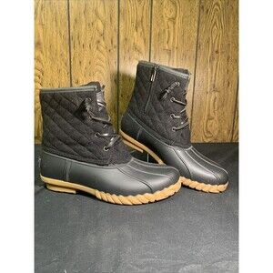 STQ Womens Duck Boots Waterproof Winter Boots Quilted Snow Boots Black Size 9